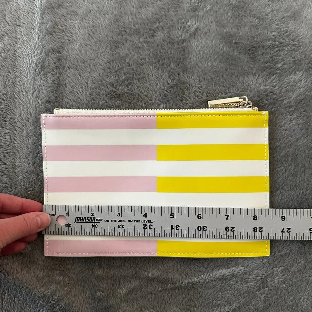 Kate Spade Yellow Pink Striped Zippered Pencil Pouch Cosmetic Bag Case